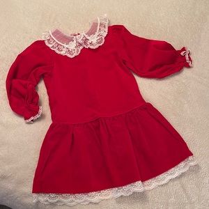 Red cotton velvet vintage girls dress, size 6, by Bryan